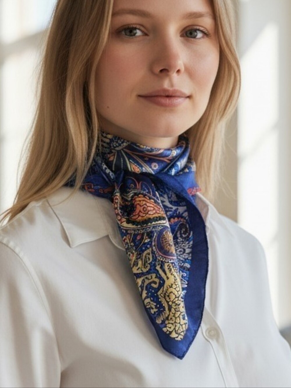 Elegant Blue Paisley Neck Scarf - Women's Accessory